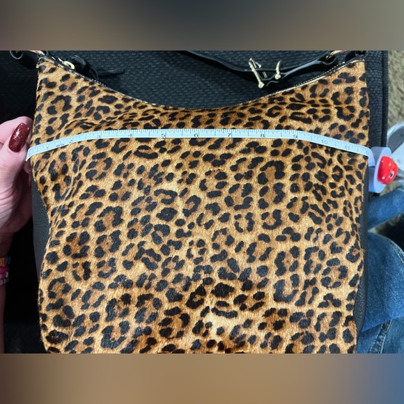 Talbots leopard print calf hair and black pebbled leather bucket bag - Picture 10 of 12